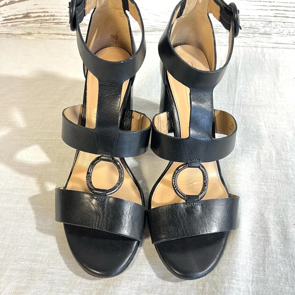 Antonio Melani leather open toe heels olyvian black 7.5m shoes_3